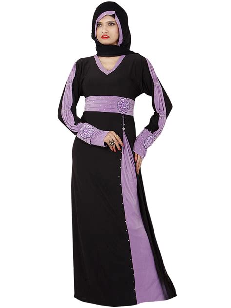 Burka design for women 2011. Solid black and lavendar purple embellished classy ...