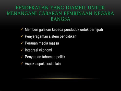 Pembangunan karakter bangsa yang sudah diupayakan dengan berbagai bentuk, hingga saat ini belum terlaksana dengan optimal. PPT - PENGAJIAN MALAYSIA MPW 1123 TAJUK: CABARAN PEMBINAAN ...