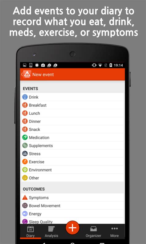 Mysymptoms is a flexible food and symptom diary providing an easy way to track food, symptoms, and bowel movements, and to help identify the diary analysis reveals any patterns that emerge between your diet and symptoms. mySymptoms Food Diary & Symptom Tracker (Lite) - Android ...