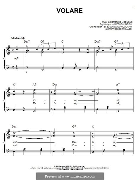 Edite el texto pdf existente. Volare (To Fly) von D. Modugno - Noten auf MusicaNeo