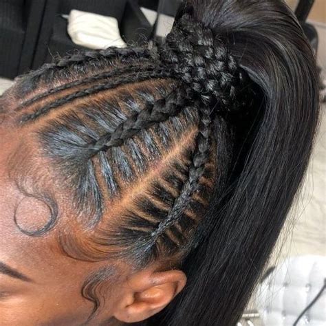 Conrows & traingle braids combo. Straight Ponytail With Cornrows #braidedhairstyles | Weave ...