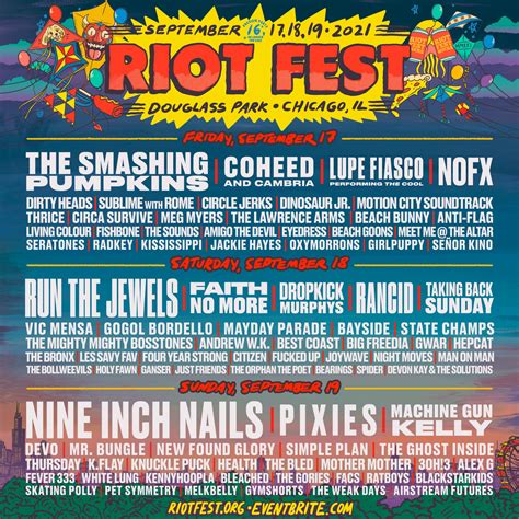 May 28, 2021 · with every major festival from lollapalooza to riot fest now back in action with lineups announced and tickets on sale, here's your guide to yoloing your chicago summer like there's no. Daily Lineups Are Here! More Bands Announced for Riot Fest ...