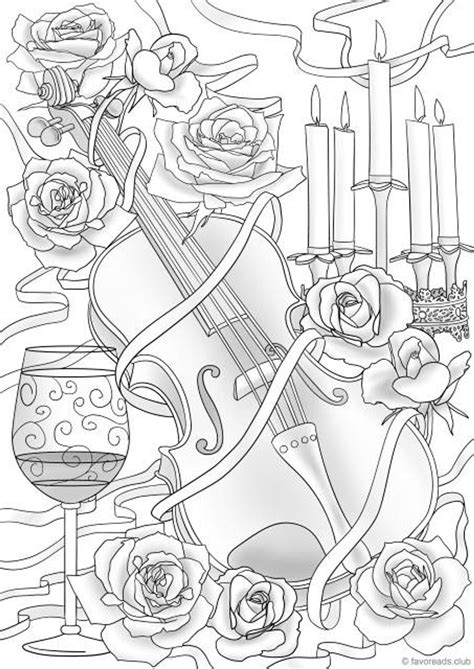 Nothing is more valuable than the moments and memories of a parent and their children. Violin and Flowers - Printable Adult Coloring Page from Favoreads (Coloring book pages for ...