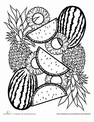 Coloring pages for preschoolers fruits and ve ables. Tropical Fruit Mandala