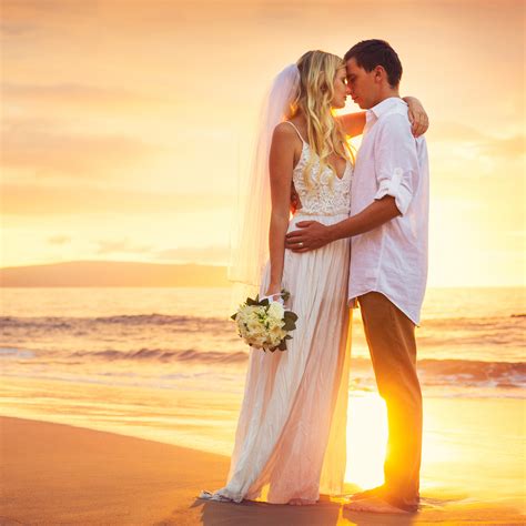 Bride and Groom, Kissing at Sunset on a Beautiful Tropical Beach, Romantic Married Couple - Cole ...