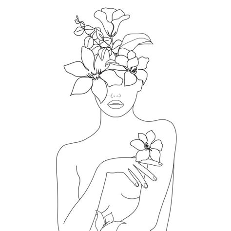 First select your frame (or go frameless), then select your size. Minimal Line Art Woman with Flowers IV Comforters by ...