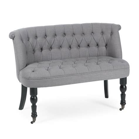 As a small sofa or banquette in a tight space. Traditional Gray Parlor Bench Tufted Fabric Upholstered ...