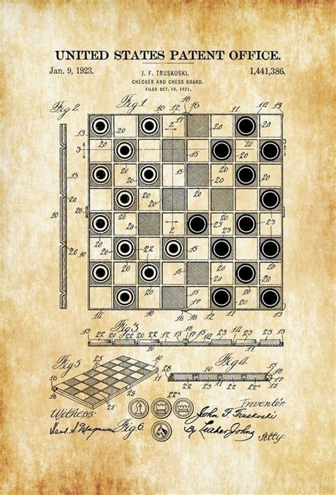 This chess board would make a great choice for the player who appreciates the traditional style with a there are only a few of these chess boards for sale, each one being made in the usa from the definitely not your ordinary chessboard! Checker and Chess Board Patent Print - Game Room Decor ...