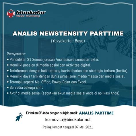 Pendidikan sma dan sederajat/ tidak pengalaman. Lowongan Kerja Analis Newstensity di PT. Binokular Media ...