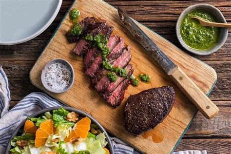 Reduce to a simmer and cook 15 minutes. Pan-Seared Steaks with Chimichurri and Citrus-Walnut Salad ...
