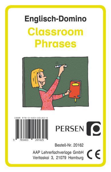 There are 35 flashcards including 'teacher' and 'stickers'. Englisch-Domino: Classroom Phrases (Kartenspiel) - Bei ...