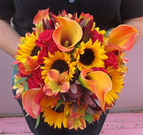 Flower arrangements tropical wedding flowers wedding orange wedding wedding flowers. Fall Bouquet with Yellow Sunflowers, Yellow/Orange Calla ...