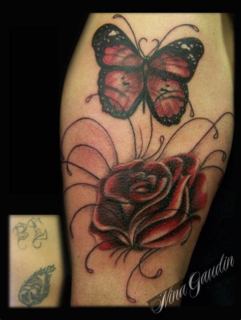 1.17 sunflower and rose tattoo. Butterfly Rose Swirl Black Red Bicep Cover-up - Tattoo by ...