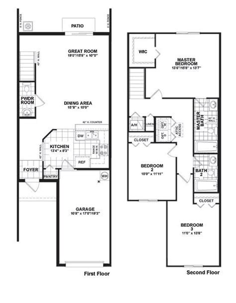 2 bedrooms / 2.5 bath living area = 1255 sq. Two Storey Townhouse Plans - Home Plans & Blueprints | #108177