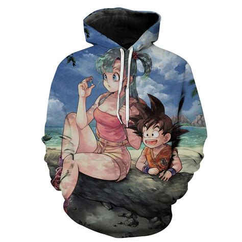 The graphic design on this dragon ball z hoodie displays an original version of goku and vegeta. Dragon Ball Z Kid Goku And Bulma Blue 3d All Over Print ...