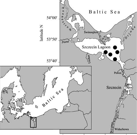 Szczecin lagoon from mapcarta, the open map. Location of Chinese mitten crab collection sites in the ...