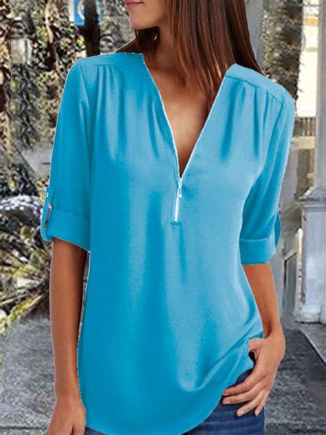 The web color aqua is identical to the web color cyan, also sometimes called electric cyan, one of the three secondary colors of the rgb color model used on computer and television displays. Half Sleeve Chiffon Zipper Casual Outerwear | TOPS ...