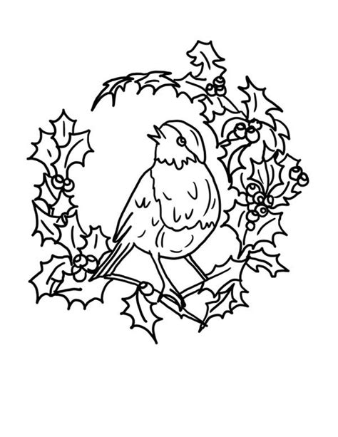 Robin bird in the grass coloring page. Robin Bird And Christmas Floral Arrangements Coloring Page ...