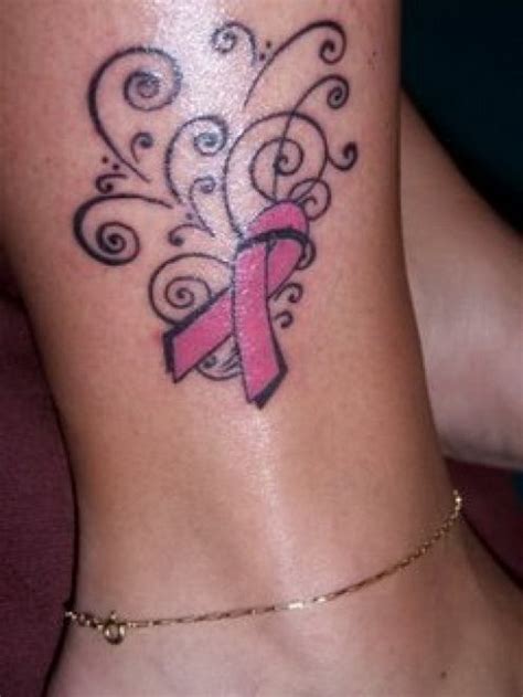 Back shoulder pink ribbon and butterfly tattoo photo: Beautiful Pink Butterfly Ribbon Tattoos