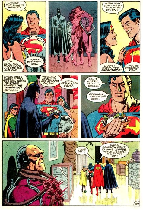 Batman states that the black mercy has eaten through superman's costume. Superman For the Man who has Everything (7)