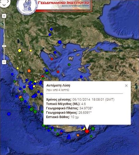 Ισχυρότατος σεισμός μεγάλης διάρκειας αισθητός στην αθήνα (video) ισχυρότατος σεισμός, μεγέθους 6,7 ρίχτερ σύμφωνα με την αναθεωρημένη λύση του γεωδυναμικού ινστιτούτου, έγινε ιδιαίτερα αισθητός από την αθήνα μέχρι την πάτρα καθώς και στην τουρκία. ΠΡΙΝ ΑΠΟ ΛΙΓΑ ΛΕΠΤΑ! ΣΕΙΣΜΟΣ 4.6 ΡΙΧΤΕΡ ΣΤΗΝ ΚΡΗΤΗ ΜΕ 10 ...