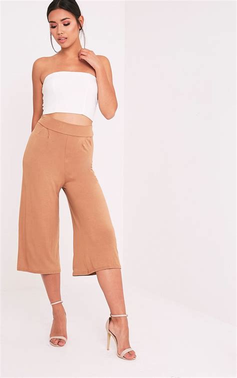 Zara high waisted trousers pleated camel tan 100% wool, size s. Culottes | Women's Cropped Trousers | PrettyLittleThing