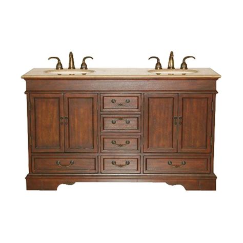 A floating vanity visually opens up this compact bathroom, and allows the bather to get up close to the sink area. Silkroad Exclusive Ashley Red Chestnut Undermount Double Sink Bathroom Vanity… | Double sink ...