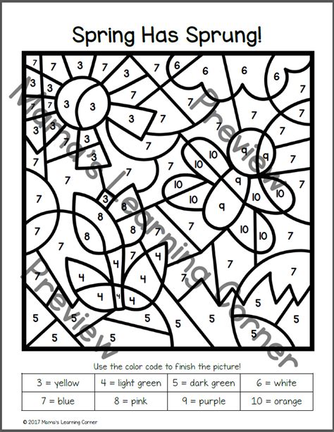 Color each section by number to reveal a cute spring themed picture. Spring Color By Number Worksheets - Mamas Learning Corner