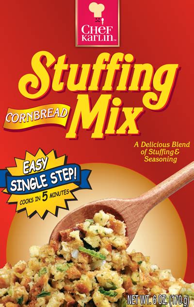 3 tablespoons butter, 1 cup chopped onion, 1/2 cup chopped celery, 1 1/2 cups diced peeled cored granny smith or golden delicious apples, 2 teaspoons chopped fresh sage, 1/2 teaspoon coarse kosher salt, 1/2 teaspoon freshly ground black pepper. Cornbread Stuffing Mix - Karlin Foods