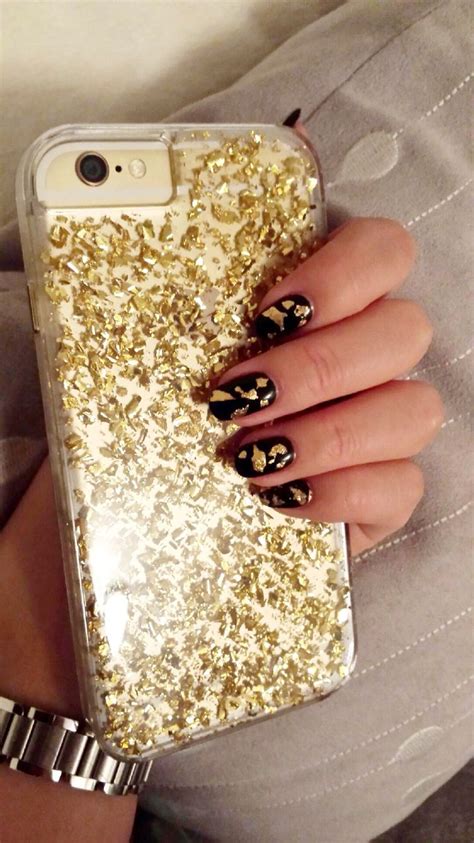 Manicure and pedicure deals at twenty nails. 24k gold flakes on black nail polish | Black gold nails ...