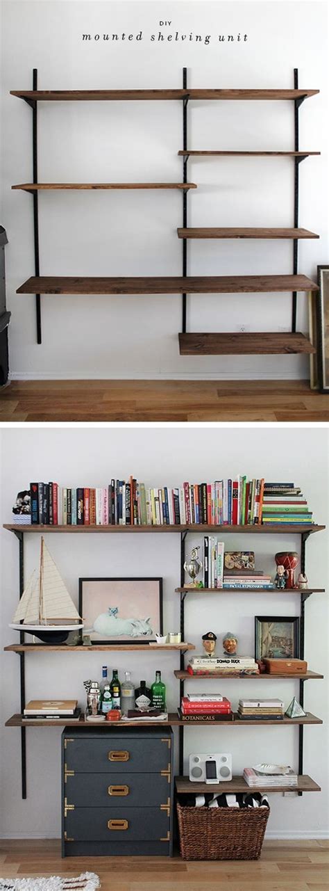 Diy adjustable shelf bookcase materials: DIY wall-mounted shelving :: Uses twin tracks & sturdy brackets; shelf heights are adjustable ...