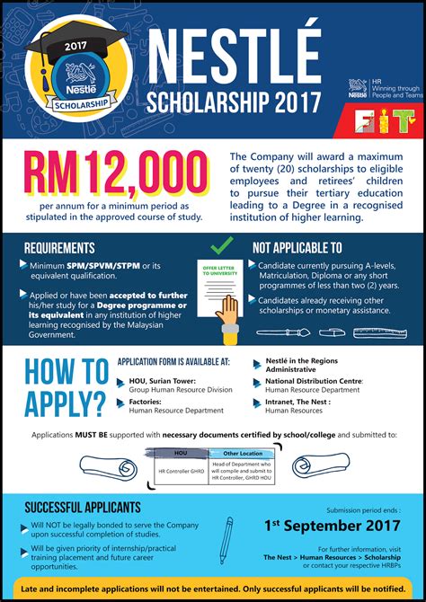 Malaysia international scholarship is an initiative by the malaysian government to bring the students from around the world to pursue advanced academic studies in malaysia. Malaysia Nestle Retirees: Nestle Scholarship 2017