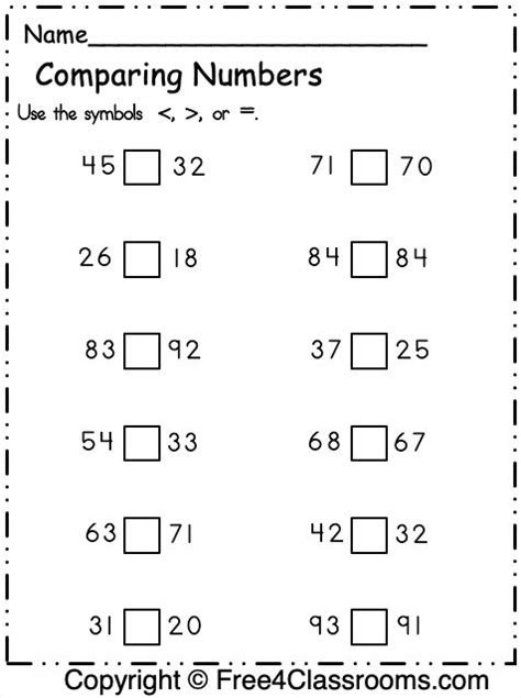 free comparing numbers worksheet comparing numbers comparing numbers