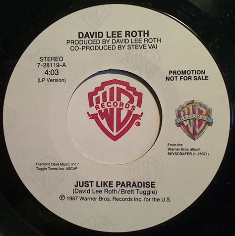 David lee roth just like paradise live re edit 1988. David Lee Roth - Just Like Paradise (1987, Vinyl) | Discogs