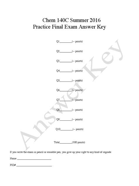 60% answer all questions in the space provided. Chem 140C Summer 2016 Practice Final Exam Answer Key ...