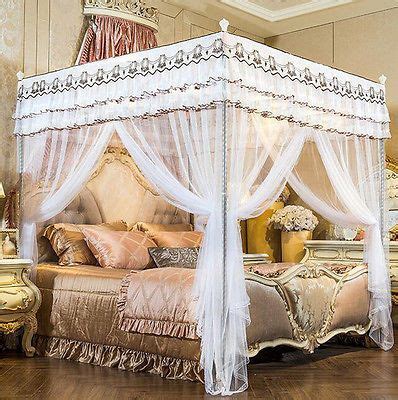 Full size canopy bed has been taking place as one of the most popular bedroom decorating styles that applicable by girls without spending a lot of cash and diy ideas will be best. White Princess 4 Post Bed Curtain Canopy Mosquito Netting ...