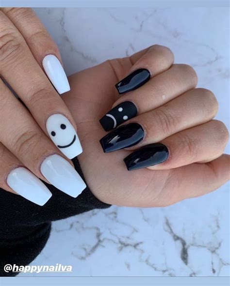 Here, we've got rounded up some samples of stylish, trendy black and white nail art styles for your inspiration. Happy Nails Leesburg on Instagram: ""Emojis face of black ...