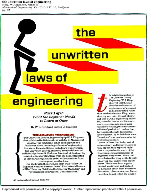 These example sentences are selected automatically from various online news sources to reflect current usage of the word 'unwritten law.' Unwritten Laws of Engineering