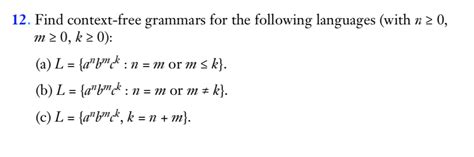 (here i diverge from the usual notation conventions. Solved: 12. Find Context-free Grammars For The Following L ...