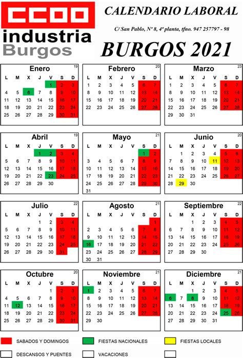 Ya dispones del calendario laboral de igt para 2021. CCOO CAMPOFRÍO, BURGOS: Calendario Laboral 2021