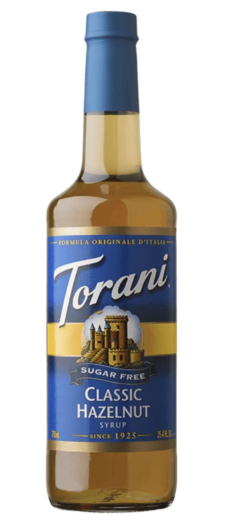 Torani sugar free hazelnut syrup delivers the rich, nutty flavor of hazelnut that goes perfectly in your lattes, coffees, cocoas and more. Sugar Free Classic Hazelnut Torani Syrup