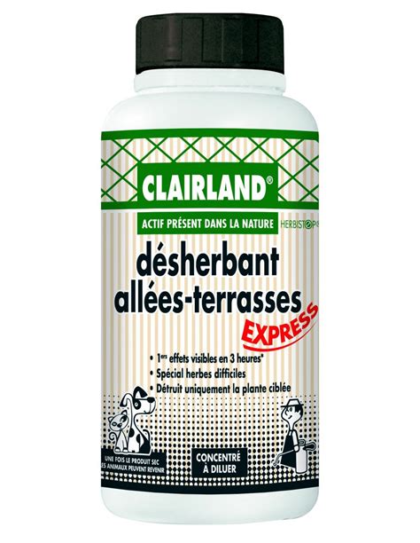 Désherbants totaux agissent sur toutes les plantes monocotyledones, dicotyledones et même arbres et arbustes. CLAIRLAND Désherbant Allées Terrasses Express Concentré 460 ml