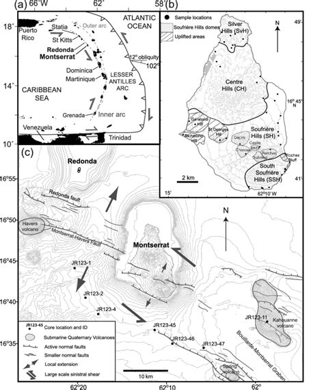Kleine antillen) are a group of islands in the caribbean sea. (a) Regional context of the Lesser Antilles arc. (b) Map ...