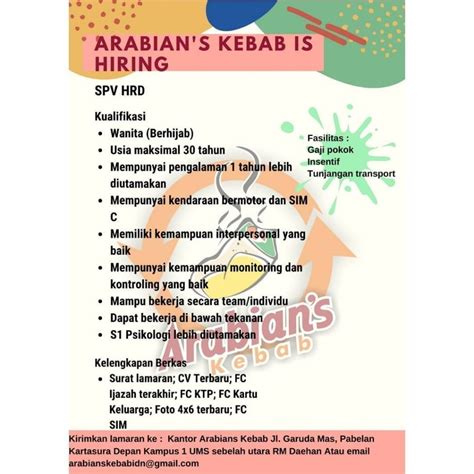 Posisi spv sales corporate : Lowongan Kerja Arabians Kebab di Solo - INFO LOKER SOLO
