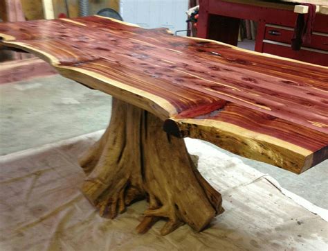 Live edge cedar picnic tables. Live edge cedar stump dining table | Slab furniture ...