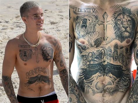 Justin bieber is covered in tattoos, including a portrait of selena gomez and many religious symbols. Justin Bieber Spent Over 100 Hours Getting Entire Chest ...