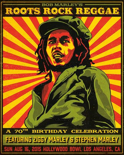 Iconic photo art of the reggae star bob marley. **Bob Marley** Celebration. More fantastic tribute events ...