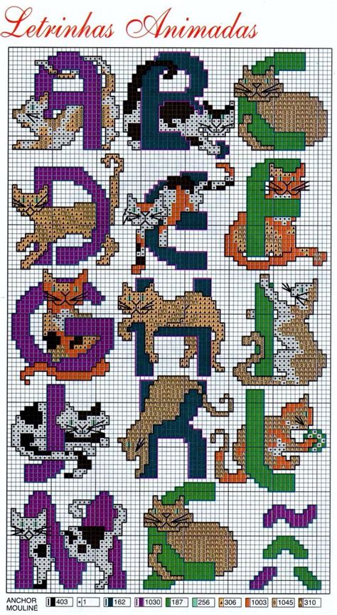 Majestic tigers, horses, dogs, fish farm animals, and just about everything else can be found in our animals category. Cat Purr alphabet 1 | Cross stitch alphabet, Cross stitch ...