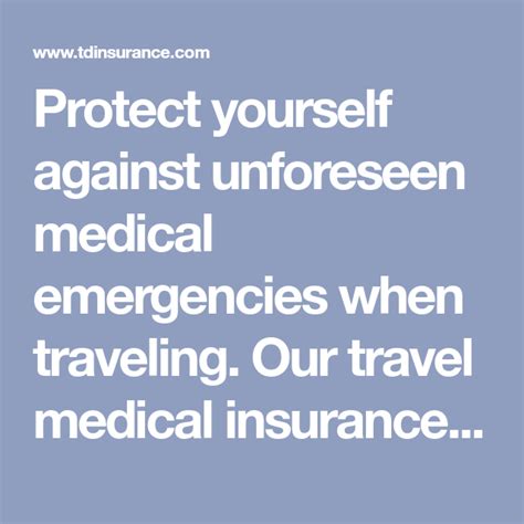 Medical travel insurance can give you the reassurance you need to step foot on a plane again and enjoy the holiday you deserve when it is safe to travel. Protect yourself against unforeseen medical emergencies when traveling. Our travel medical ...