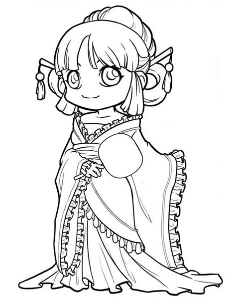 Dress with the most beautiful flowers. Cute Princess Chibi Drawing Coloring Page - NetArt